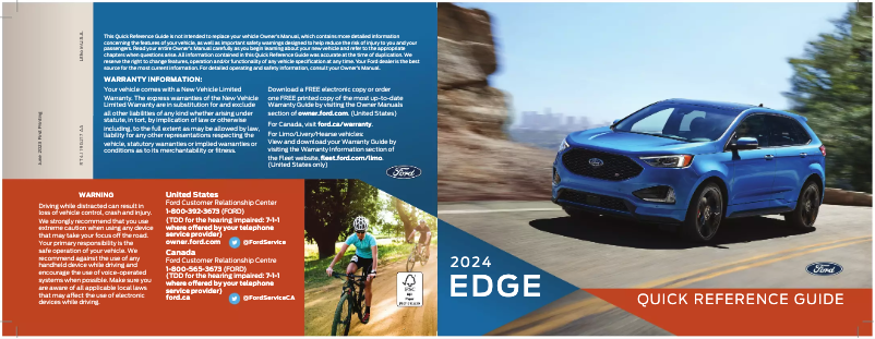 Page 1 de la notice Guide de démarrage rapide Ford Edge (2024)