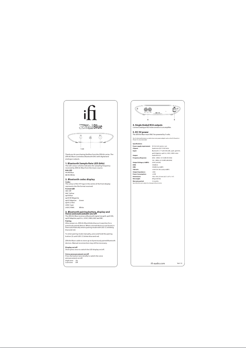 Page 1 de la notice Manuel utilisateur iFi Audio ZEN Air Blue