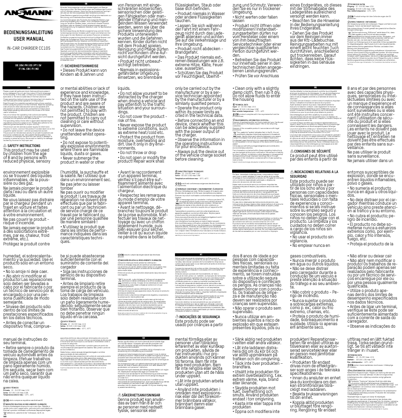 Page 1 de la notice Manuel utilisateur Ansmann CC105