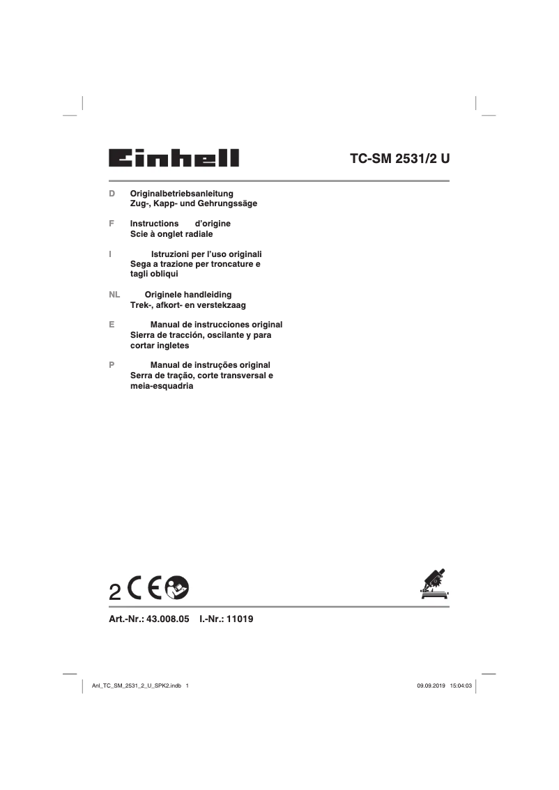 Page 1 de la notice Manuel utilisateur Einhell TC-SM 2531/2 U