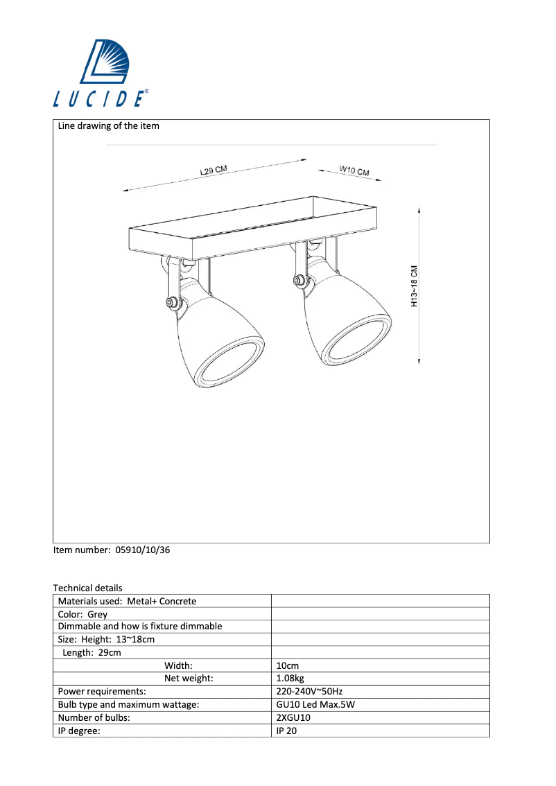 Page n°1 - Manuel utilisateur Lucide Concri 05910/10/36