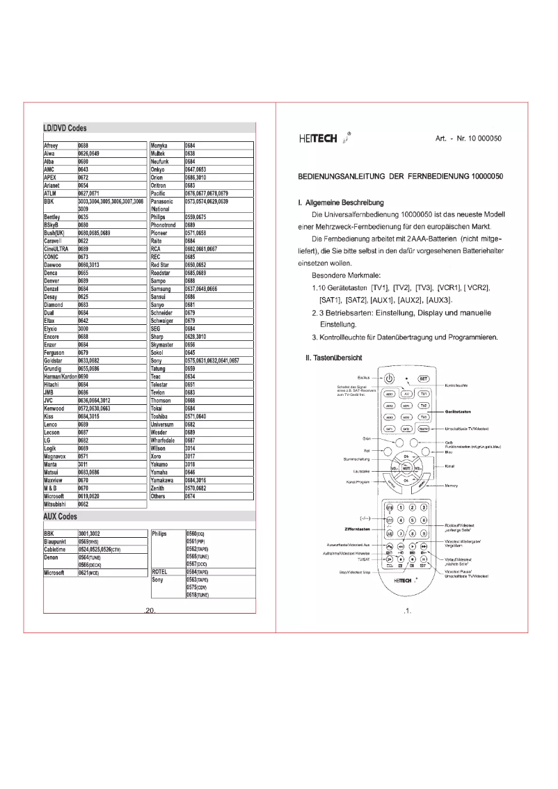 Page 1 de la notice Manuel utilisateur HeiTech 10000050