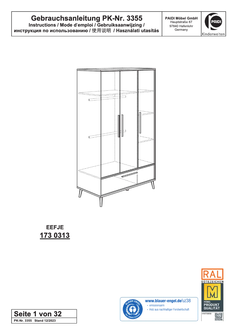 Page 1 de la notice Manuel utilisateur Paidi Eefje