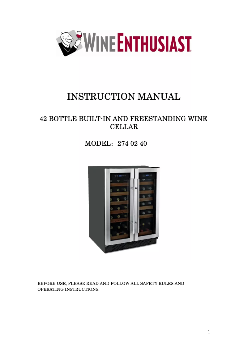Page n°1 - Manuel utilisateur Wine Enthusiast 274 02 40