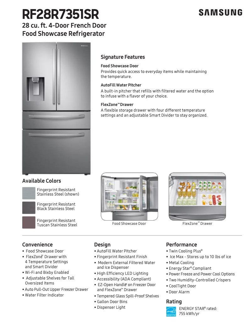Page n°1 - Fiche technique Samsung RF28R7351DT