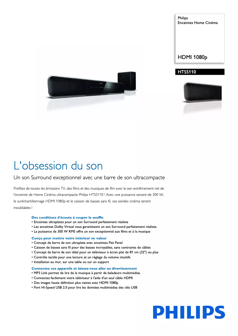 Page 1 de la notice Fiche technique Philips HTS5110