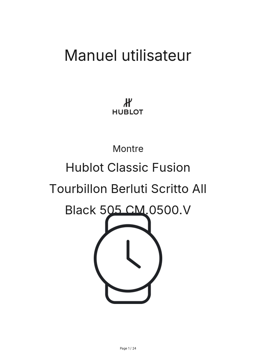 Image de la première page du manuel de l'appareil Classic Fusion Tourbillon Berluti Scritto All Black 505.CM.0500.V