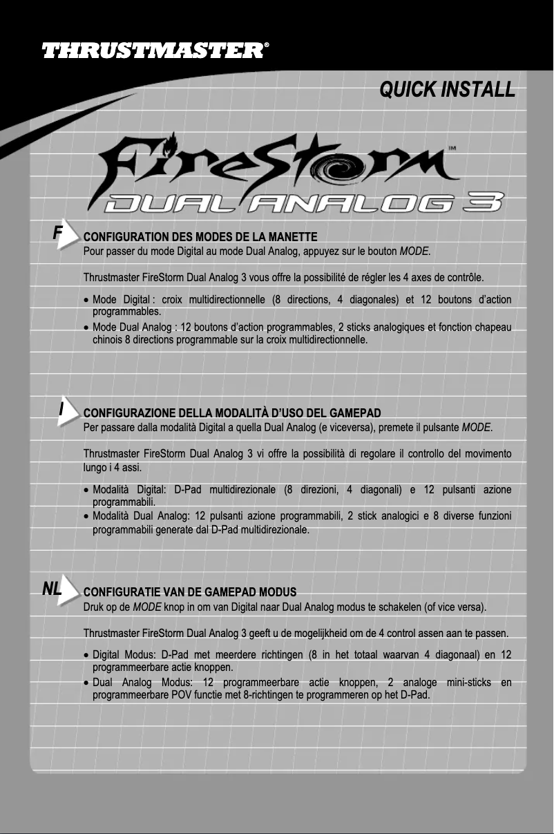 Image de la première page du manuel de l'appareil FireStorm Dual Analog 3
