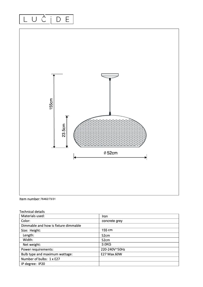 Page 1 de la notice Manuel utilisateur Lucide Colando 76463/53/36