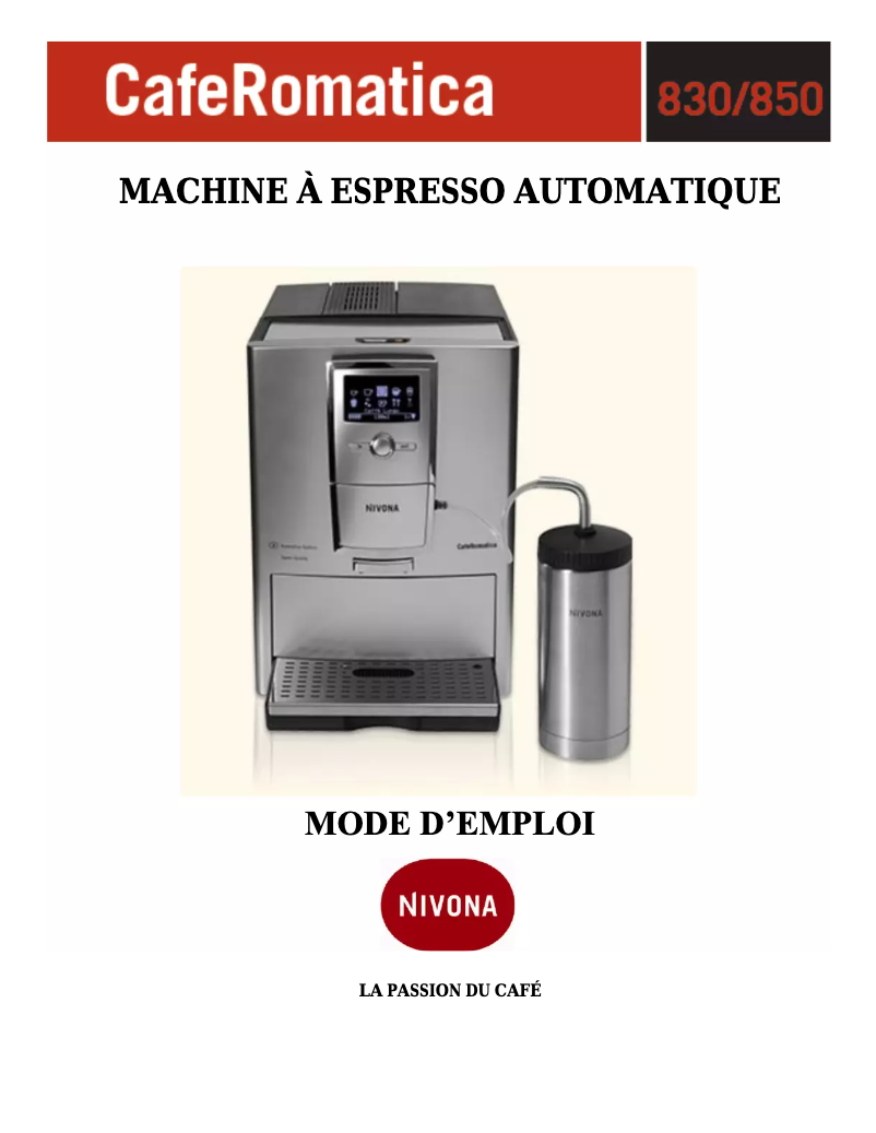 Image de la première page du manuel de l'appareil CafeRomatica 845