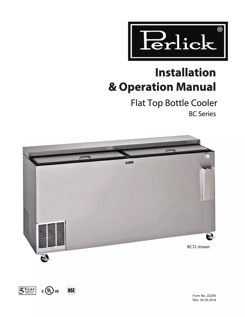 Page 1 de la notice Manuel utilisateur Perlick BC72