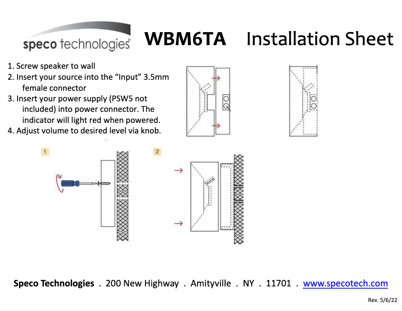 Page 1 de la notice Manuel utilisateur Speco Technologies WBM6TA