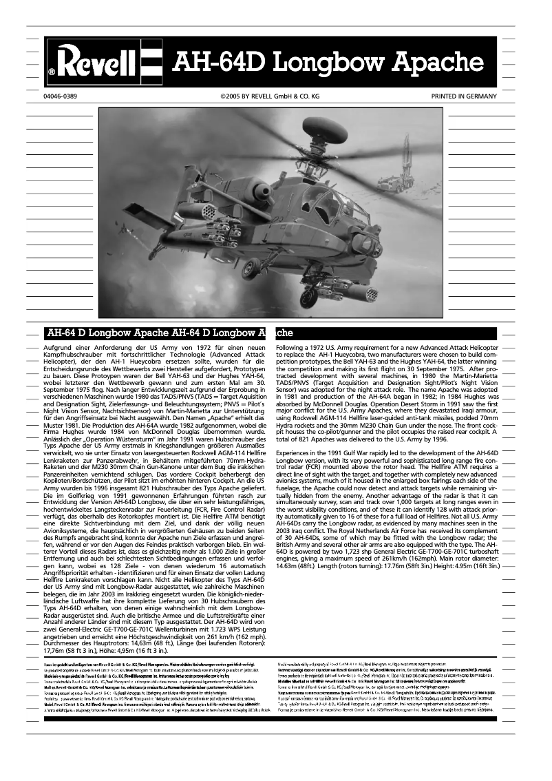 Image de la première page du manuel de l'appareil AH-64D Longbow Apache