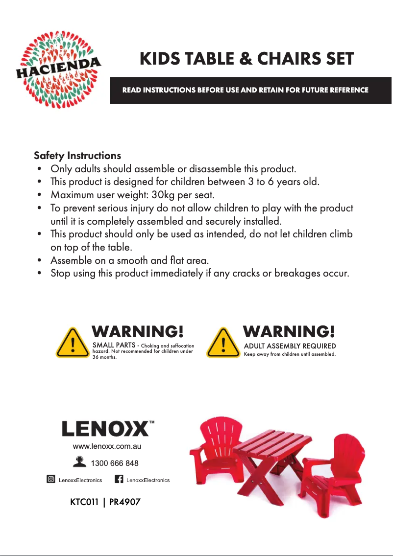 Page 1 de la notice Manuel utilisateur Hacienda KTC011