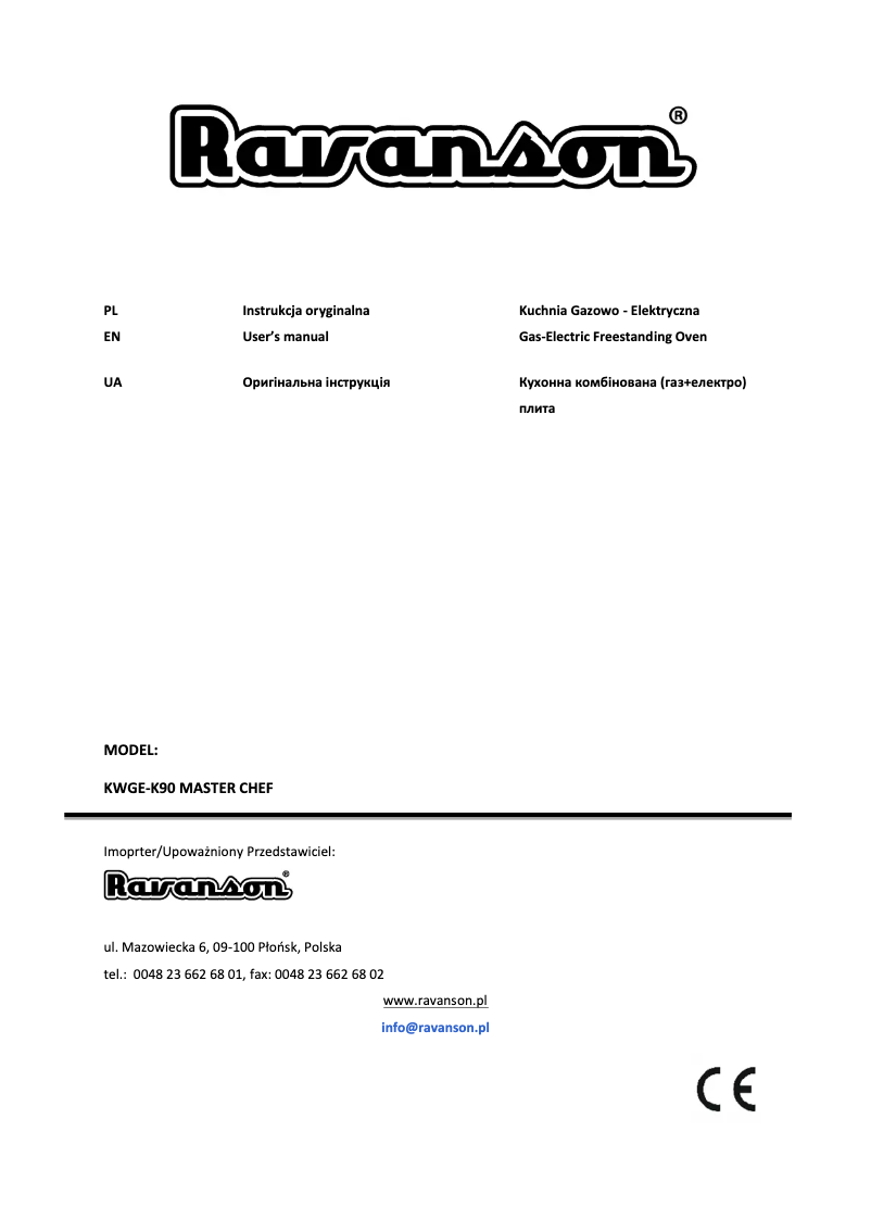 Page 1 de la notice Manuel utilisateur Ravanson Master Chef KWGE-K90