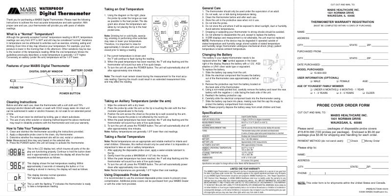 Page 1 de la notice Manuel utilisateur Mabis Deluxe Digital