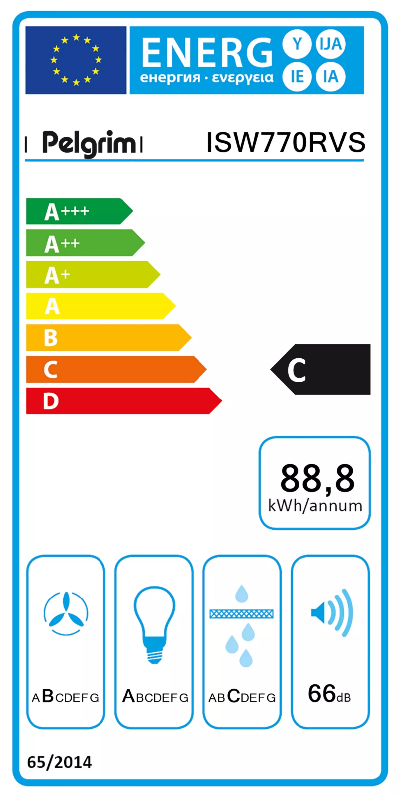 Page 1 de la notice Label énergétique Pelgrim ISW770RVS