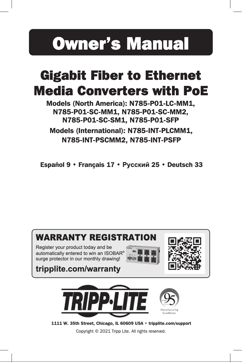 Page 1 de la notice Manuel utilisateur Tripp Lite N785-P01-SC-SM1