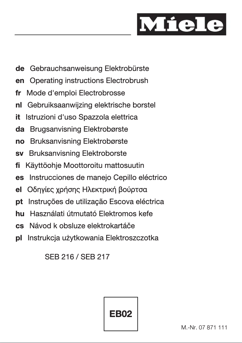 Page n°1 - Manuel utilisateur Miele SEB 217-2
