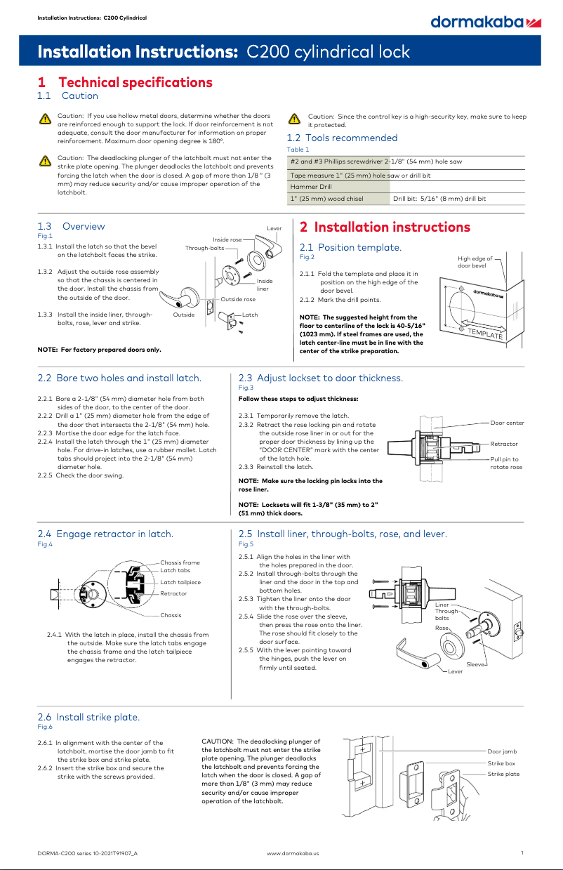 Page 1 de la notice Manuel utilisateur Dormakaba C200