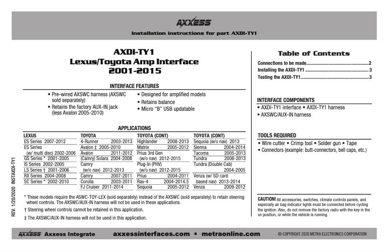 Page 1 de la notice Manuel utilisateur AXESS AXDI-TY1