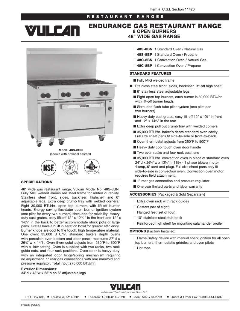 Page 1 de la notice Fiche technique Vulcan 48C-8B