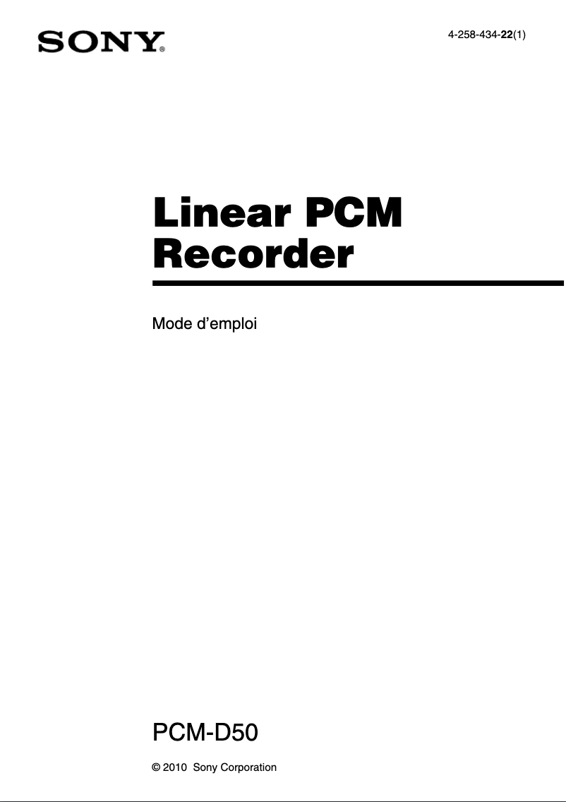 Page 1 de la notice Manuel utilisateur Sony PCM-D50
