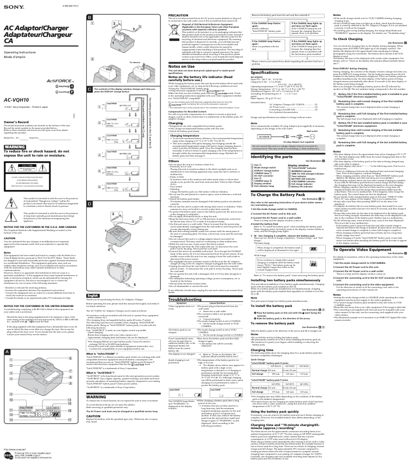 Image de la première page du manuel de l'appareil AC-VQH10
