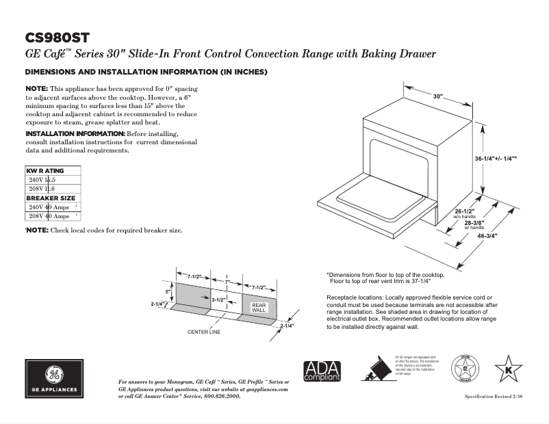 Page n°1 - Fiche technique GE Cafe CS980STSS