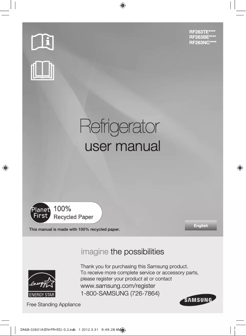 Page 1 de la notice Manuel d'utilisation et d'entretien Samsung RF263BEAE