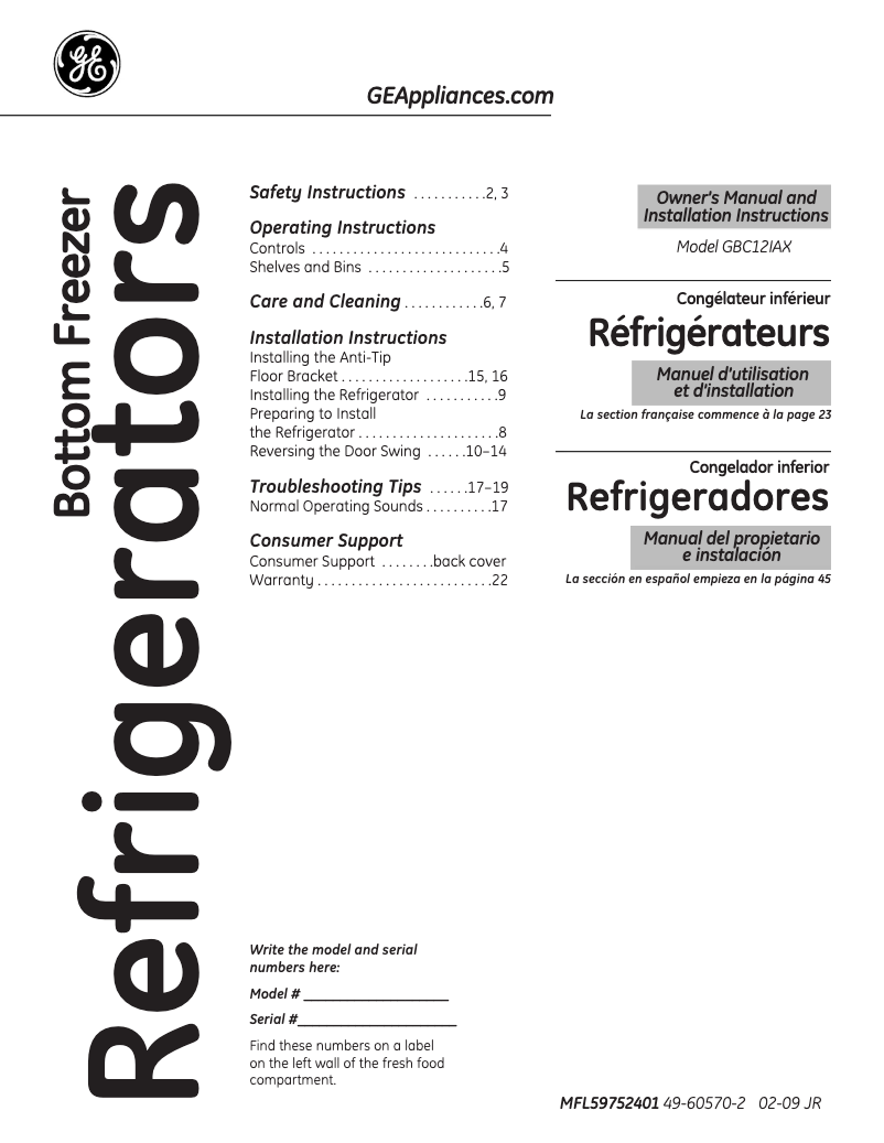 Page 1 de la notice Guide d'installation GE GBC12IAXRSS