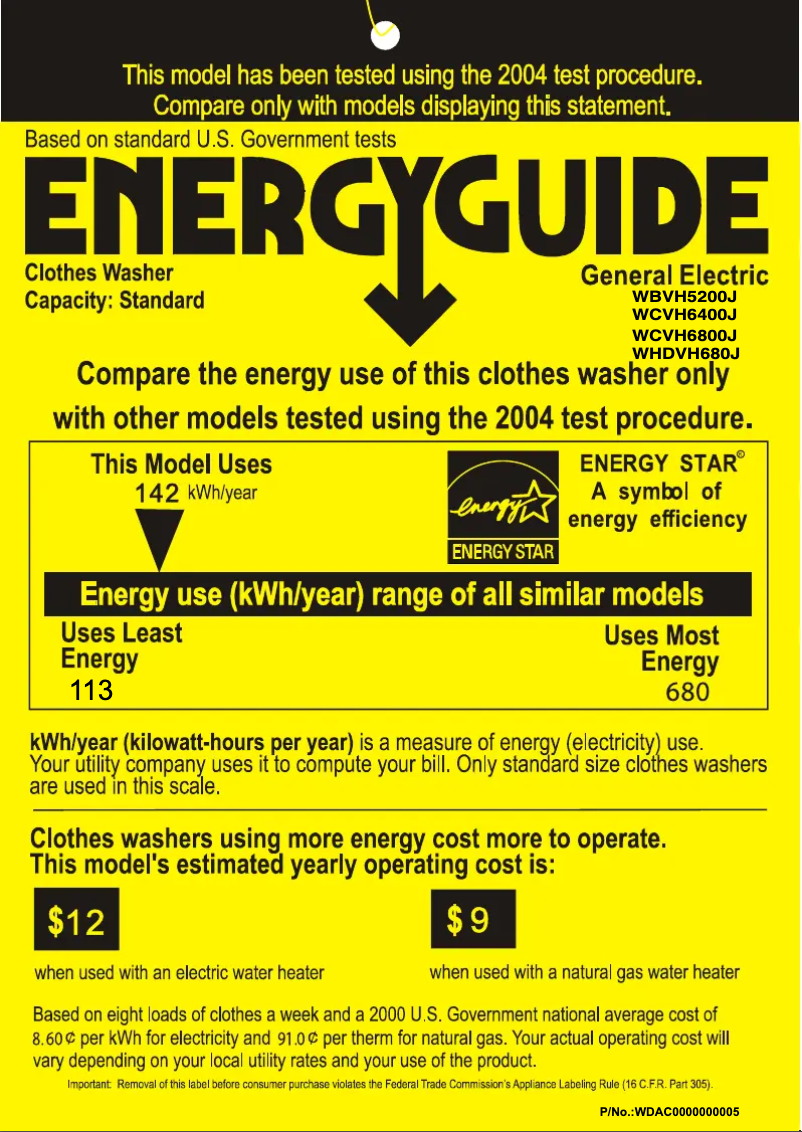 Page 1 de la notice Label énergétique GE Adora WHDVH680JMR