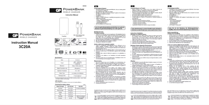 Page n°1 - Manuel utilisateur GP Batteries Portable PowerBank 3C20A
