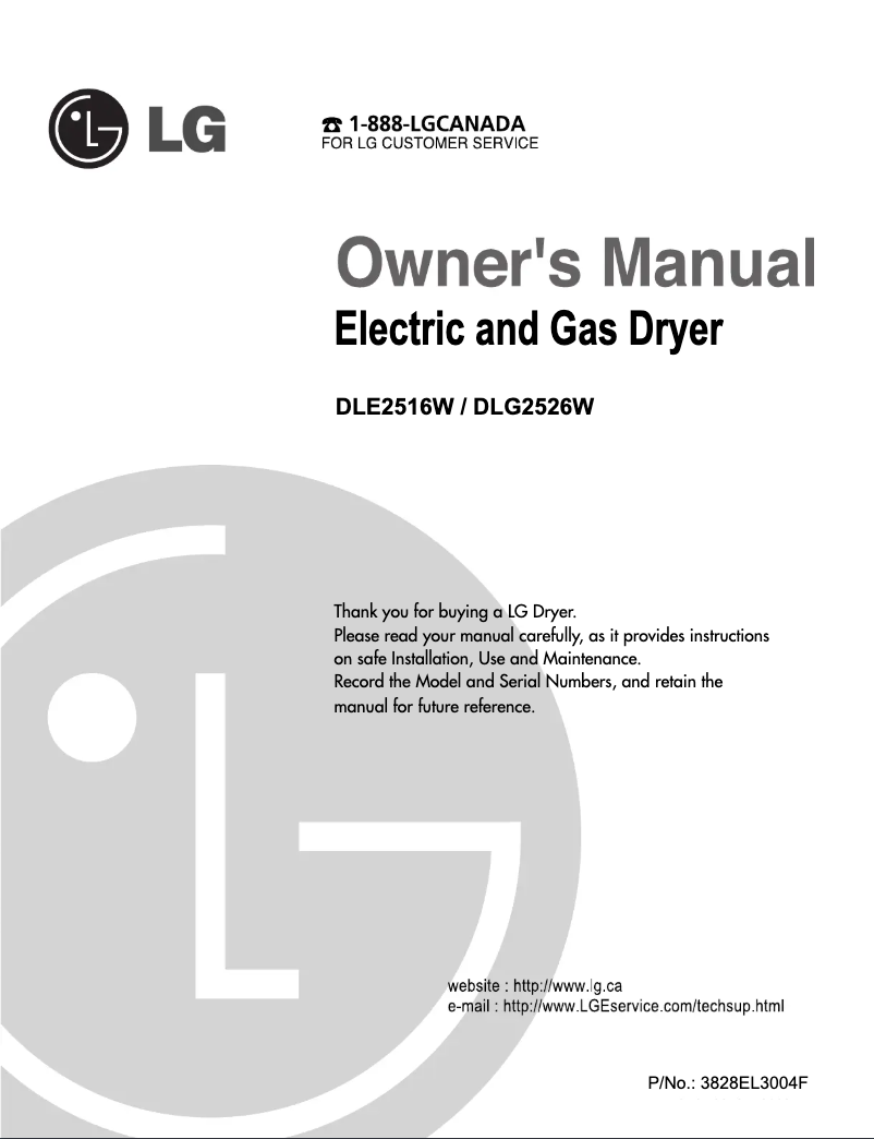 Page n°1 - Manuel utilisateur LG DLE2516W