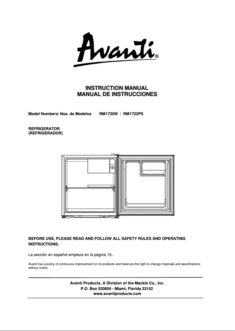 Page 1 de la notice Manuel utilisateur Avanti RM1722PS