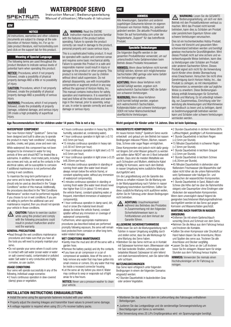 Page n°1 - Manuel utilisateur Spektrum S6170