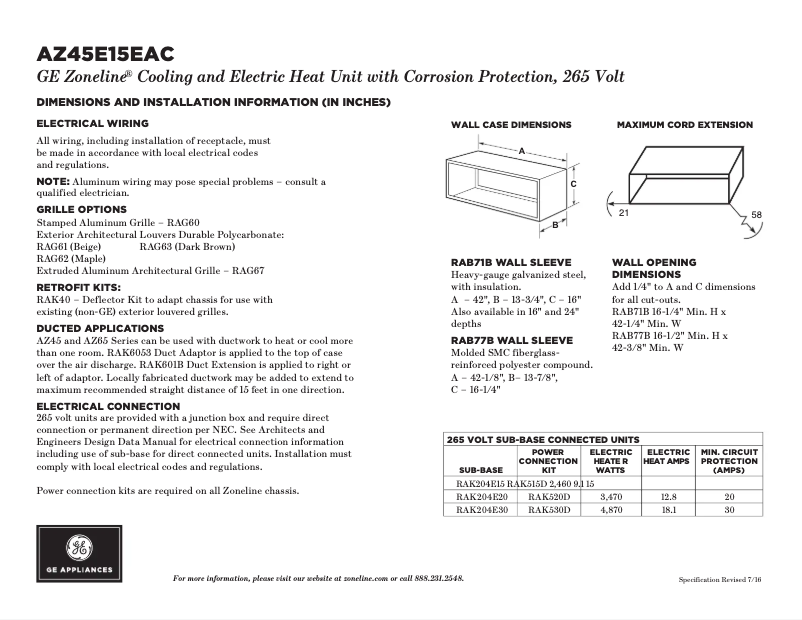 Page n°1 - Fiche technique GE AZ45E15EAC