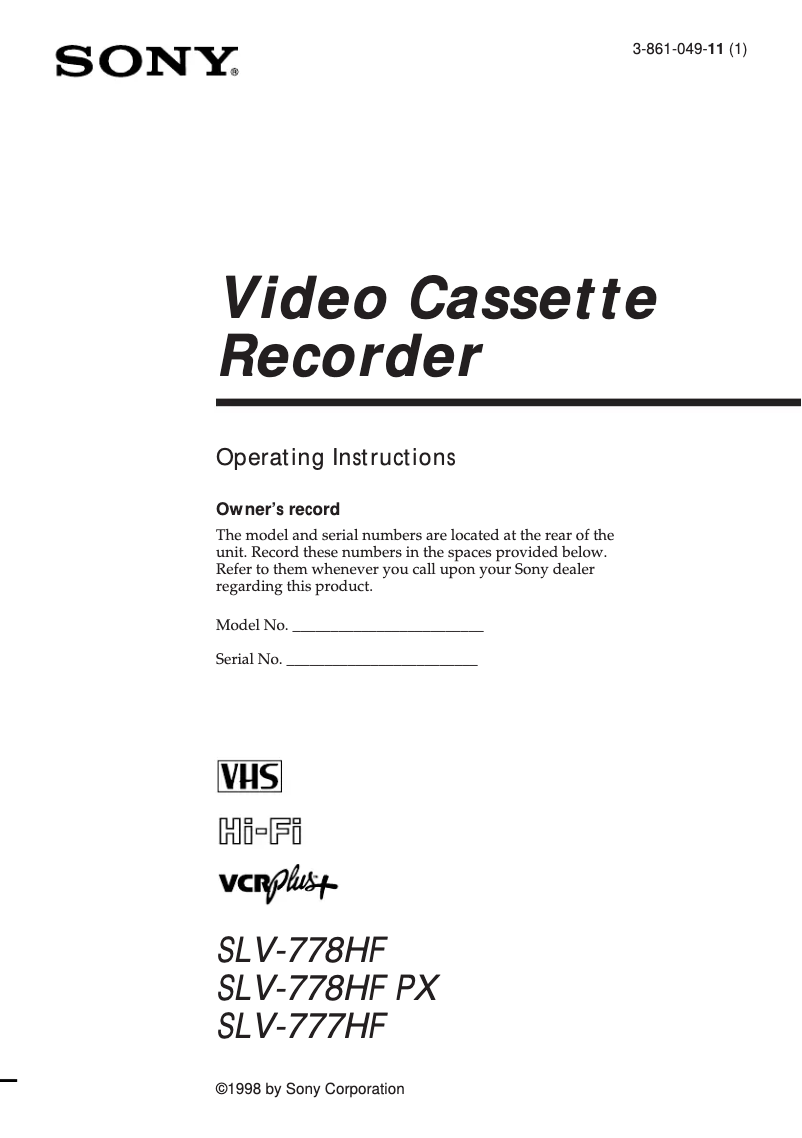 Image de la première page du manuel de l'appareil SLV-778HF