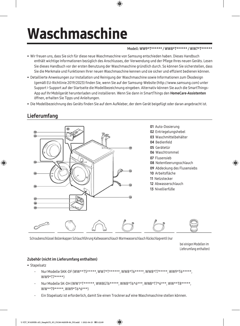 Image de la première page du manuel de l'appareil WW80T634ALE