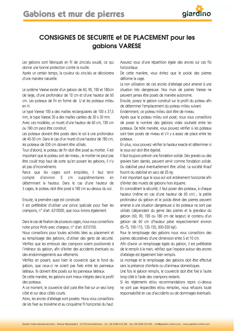 Page n°1 - Manuel utilisateur Giardino 5150560
