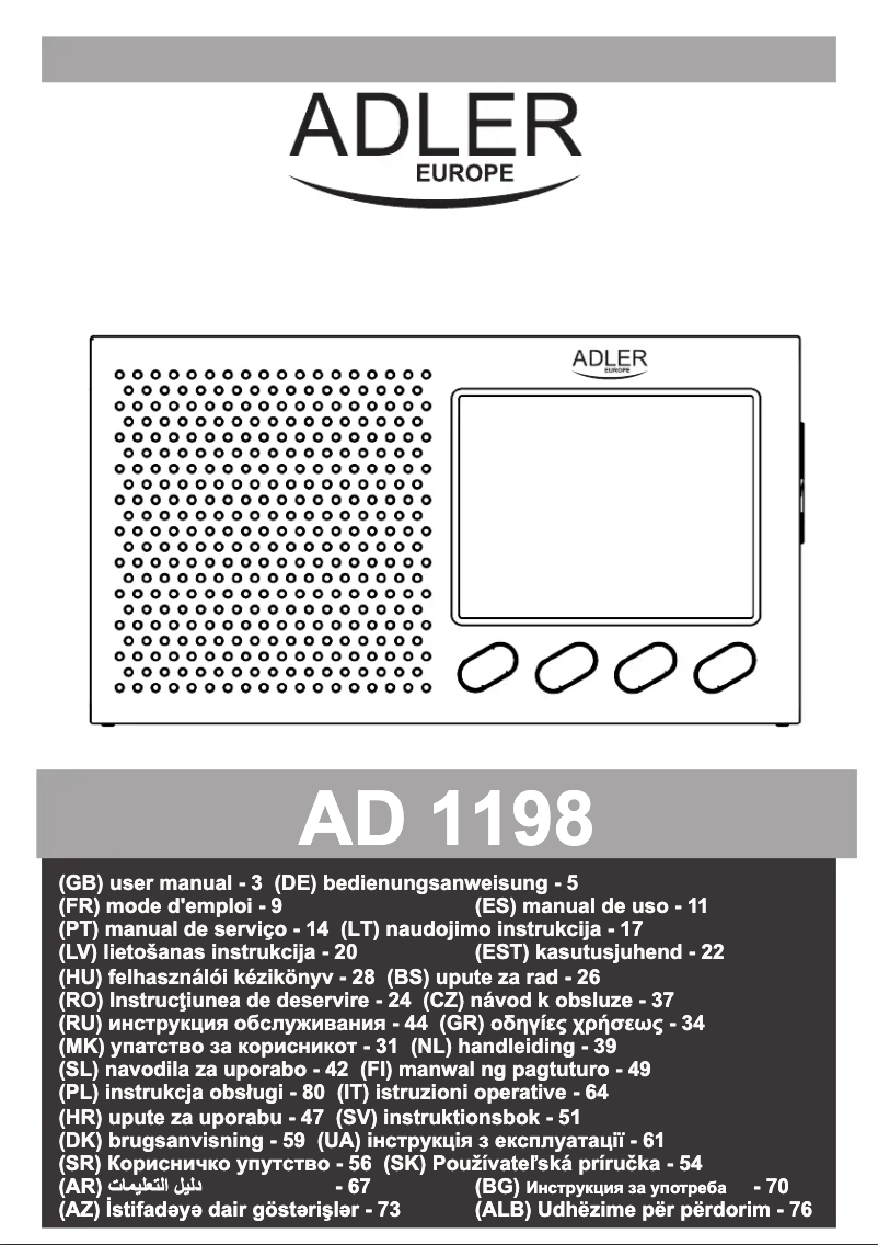 Page 1 de la notice Manuel utilisateur Adler AD 1198