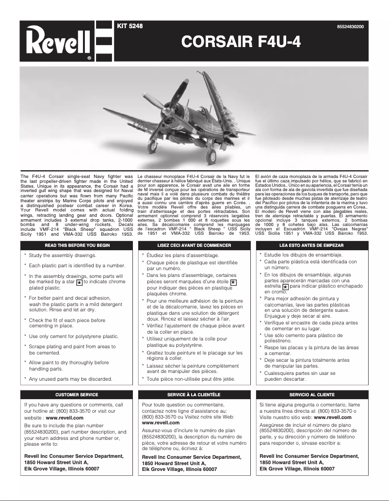 Page 1 de la notice Manuel utilisateur Revell Corsair F4U-4