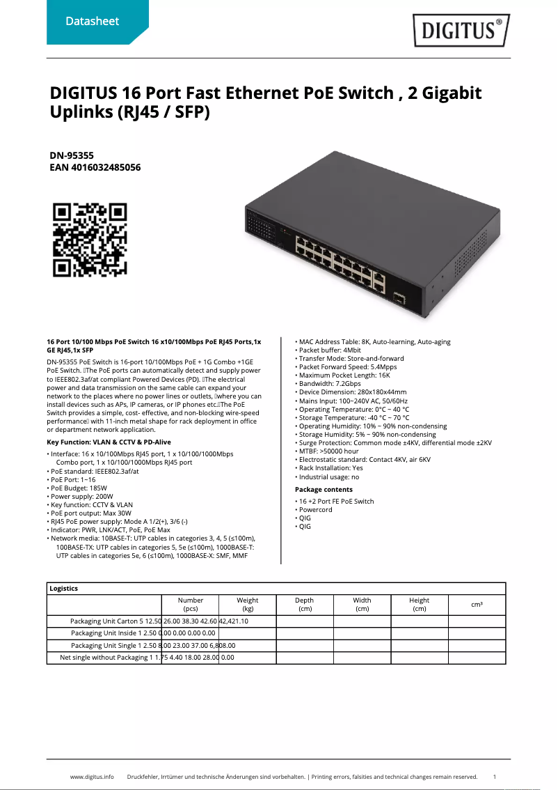Page n°1 - Fiche technique Digitus DN-95355