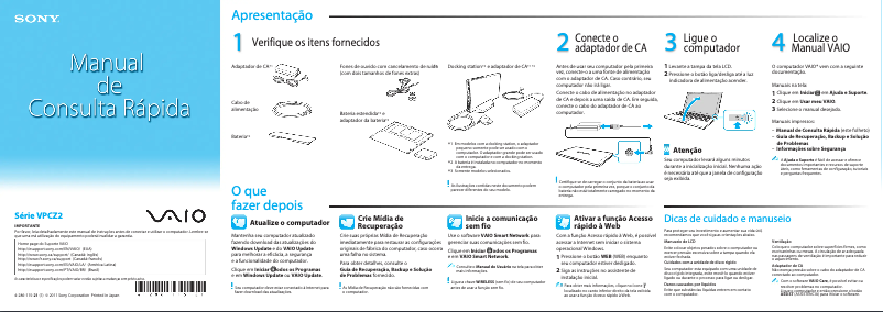 Page 1 de la notice Manuel utilisateur Sony Vaio VPCZ215GB