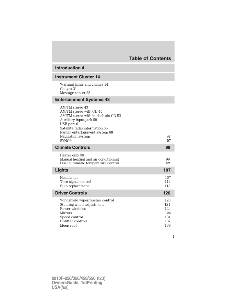 Page 1 de la notice Manuel utilisateur Ford F-350 (2010)
