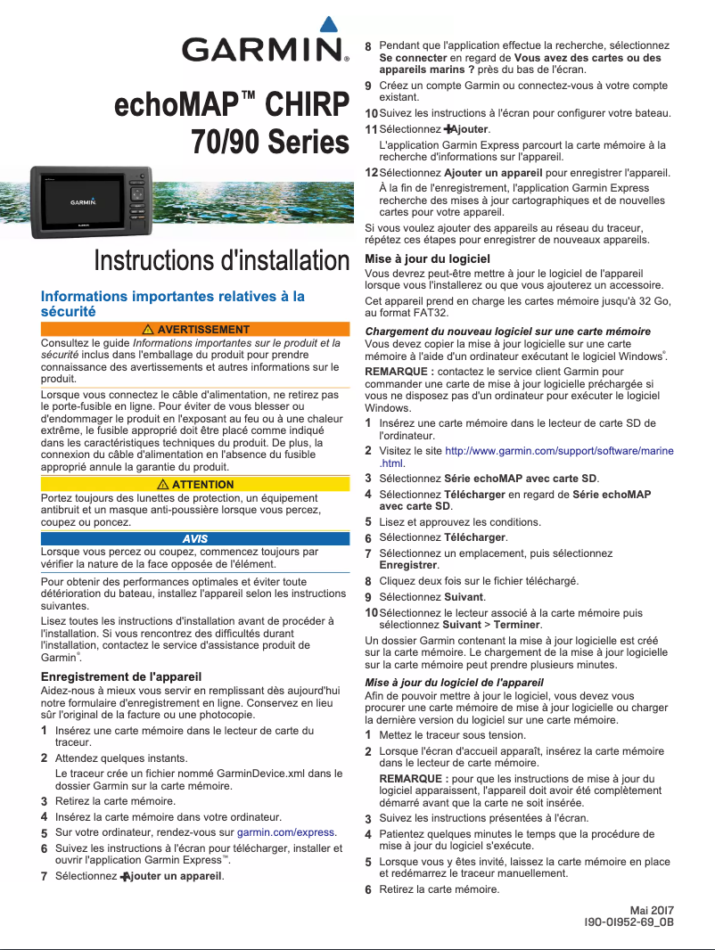 Page 1 de la notice Guide d'installation Garmin echoMAP CHIRP 74dv