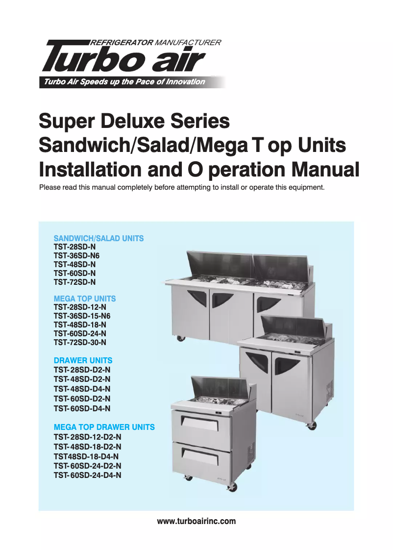 Página 1 del manual Guía de instalación Turbo air TST-36SD-15