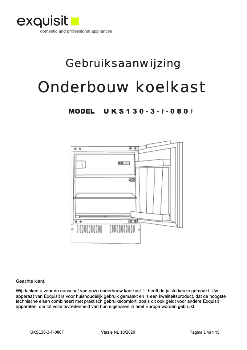 Page 1 de la notice Manuel utilisateur Exquisit UKS130-3-F-080F