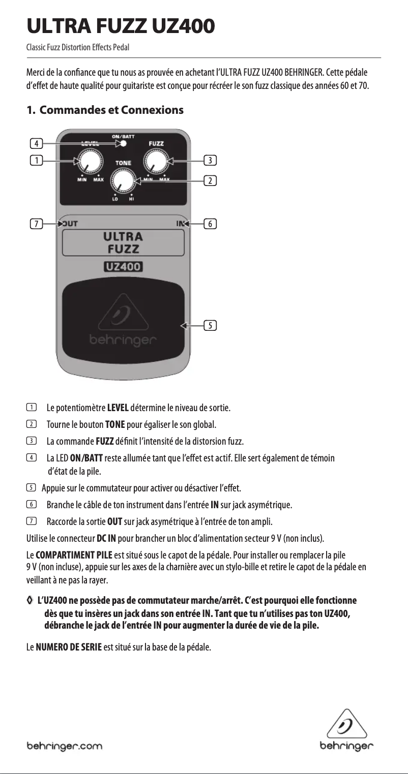 Page n°1 - Manuel utilisateur Behringer UZ400