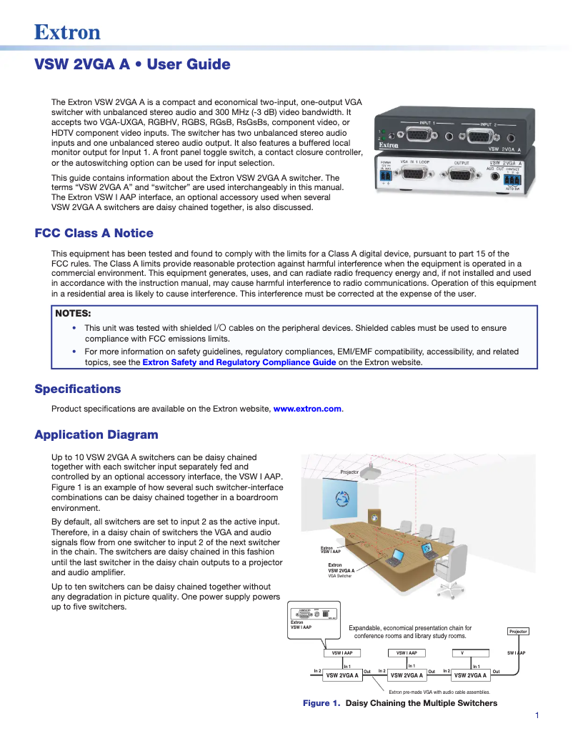 Page 1 de la notice Manuel utilisateur Extron VSW 2VGA A